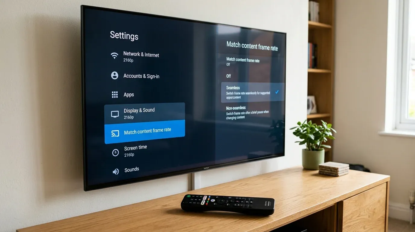 Системное меню настройки согласования частоты кадров в Android TV