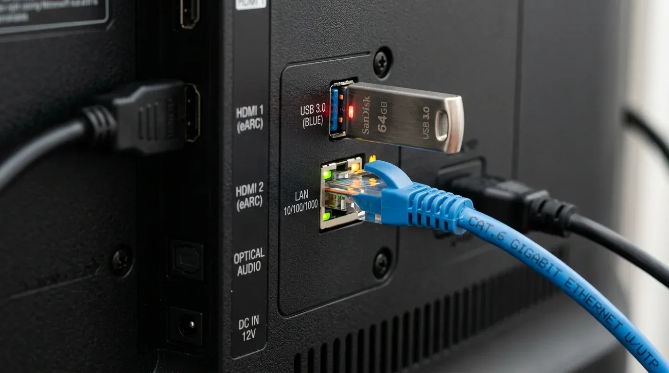 Подключение кабеля Gigabit Ethernet к портам ТВ-бокса для стабильного потока 4K HDR