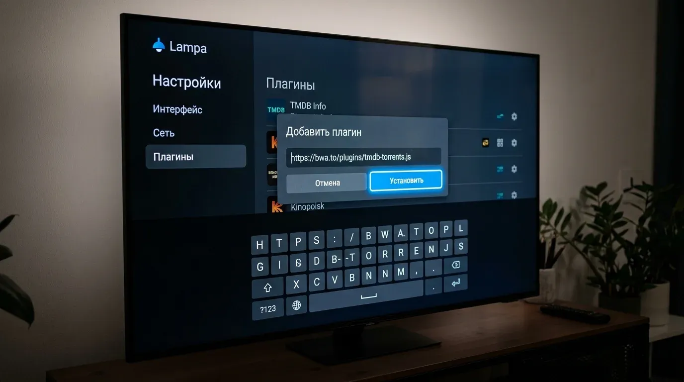 Окно добавления адреса скрипта плагина Tracks в меню настроек Lampa на Smart TV