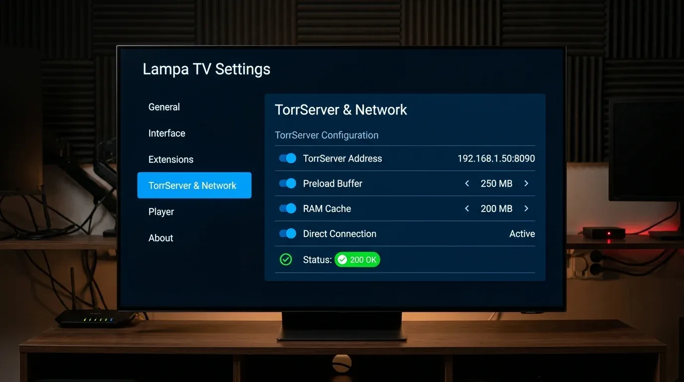 Интерфейс конфигурации буфера Preload Cache и пула соединений в TorrServer Matrix